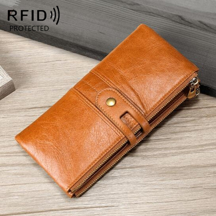 Ladies Genuine Leather Long Wallet Anti-theft Card Bag Multifunctional Clutch Bag(Brown) - free shipping - PMC TechLife - Order now!