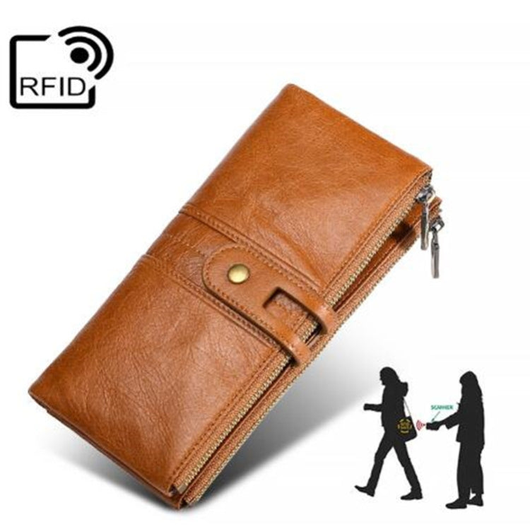 Ladies Genuine Leather Long Wallet Anti-theft Card Bag Multifunctional Clutch Bag(Brown) - free shipping - PMC TechLife - Order now!