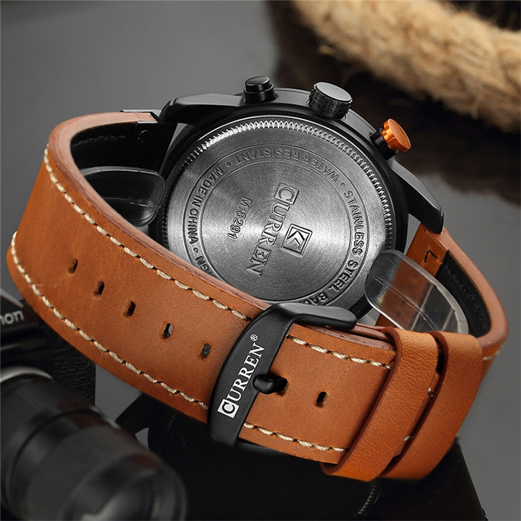 CURREN M8291 Chronograph Watches Casual Leather Watch for Men(Black case black face) - Leather Strap Watches by CURREN | Online Shopping South Africa | PMC Jewellery | Buy Now Pay Later Mobicred