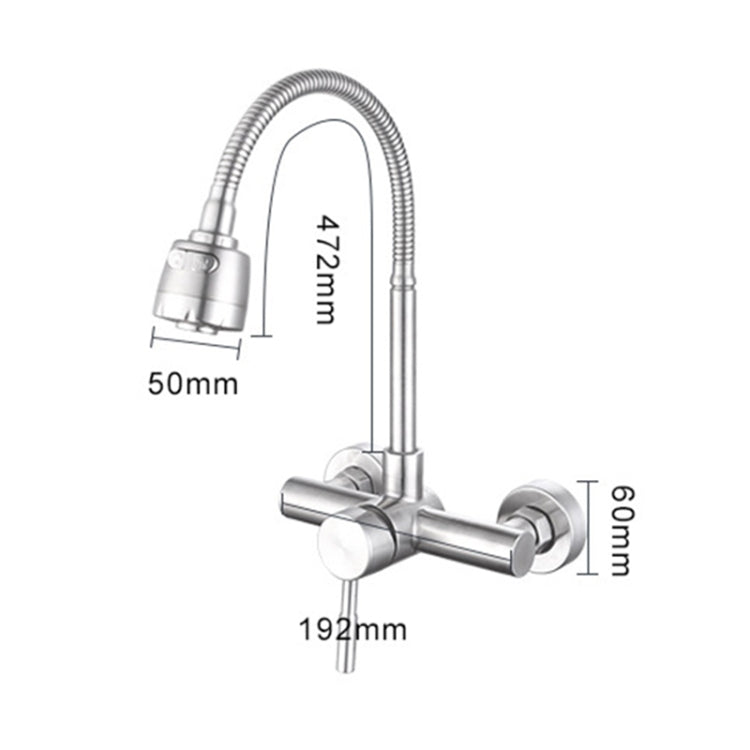 Stainless Steel Material Wall Mounted Kitchen Sink Mixer Faucet Free Rotation Hose Water Tap - Faucets & Accessories by PMC Jewellery | Online Shopping South Africa | PMC Jewellery