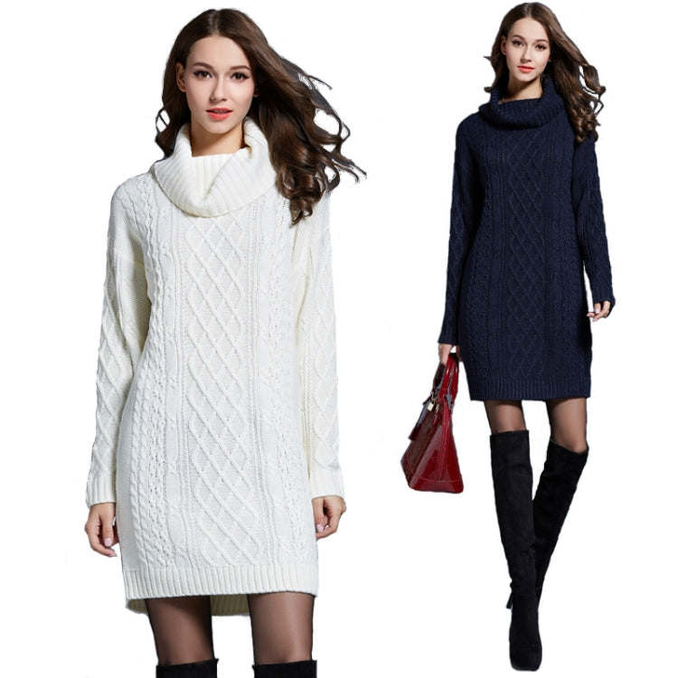 Autumn And Winter Knitwear Dresses Long Turtleneck Sweater For Women, Size: XXL(Navy Blue) - Sweater by PMC Jewellery | Online Shopping South Africa | PMC Jewellery