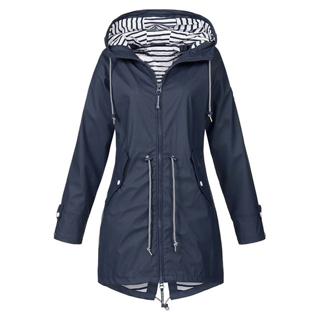 Women Waterproof Rain Jacket Hooded Raincoat, Size:S(Navy Blue) - Hoodie by PMC Jewellery | Online Shopping South Africa | PMC Jewellery