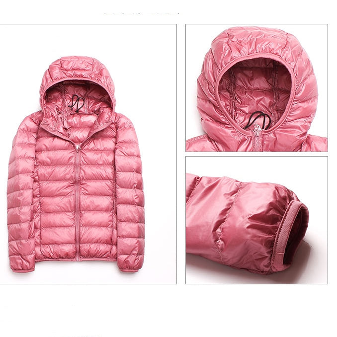 Casual Ultra Light White Duck Down Jacket Women Autumn Winter Warm Coat Hooded Parka, Size:L(Rose Red) - Down Jacket by PMC Jewellery | Online Shopping South Africa | PMC Jewellery