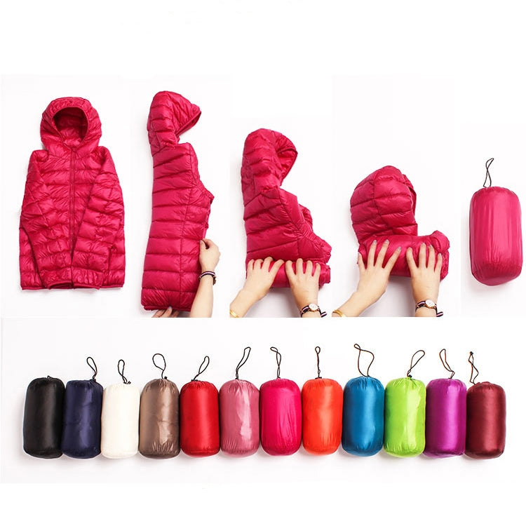 Casual Ultra Light White Duck Down Jacket Women Autumn Winter Warm Coat Hooded Parka, Size:L(Rose Red) - Down Jacket by PMC Jewellery | Online Shopping South Africa | PMC Jewellery