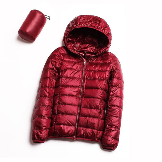 Casual Ultra Light White Duck Down Jacket Women Autumn Winter Warm Coat Hooded Parka, Size:L(Wine Red) - Down Jacket by PMC Jewellery | Online Shopping South Africa | PMC Jewellery