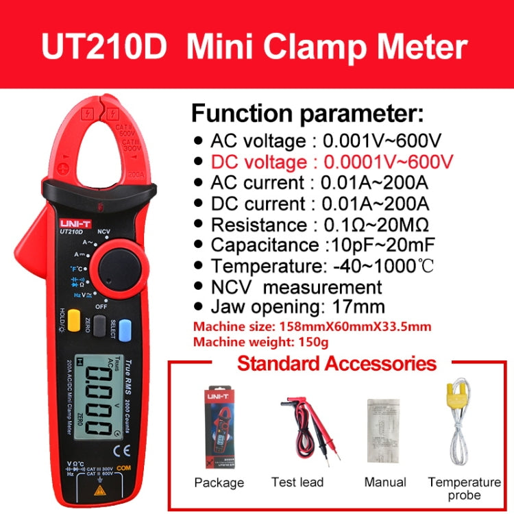 UNI-T UT210D 200A Digital Clamp Meter AC DC Voltage Detector - free shipping - PMC TechLife - Order now!