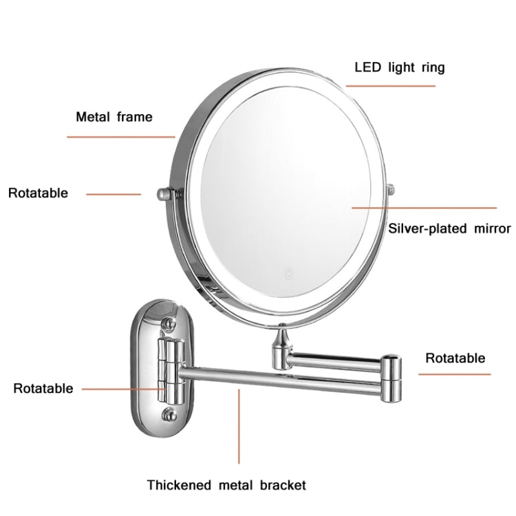 8 Inch Wall-Mounted Double-Sided Makeup Mirror LED Three-Tone Light Bathroom Mirror, Colour:USB Charging Matte Nickel Color(Five Times Magnification) - Mirror by PMC Jewellery | Online Shopping South Africa | PMC Jewellery