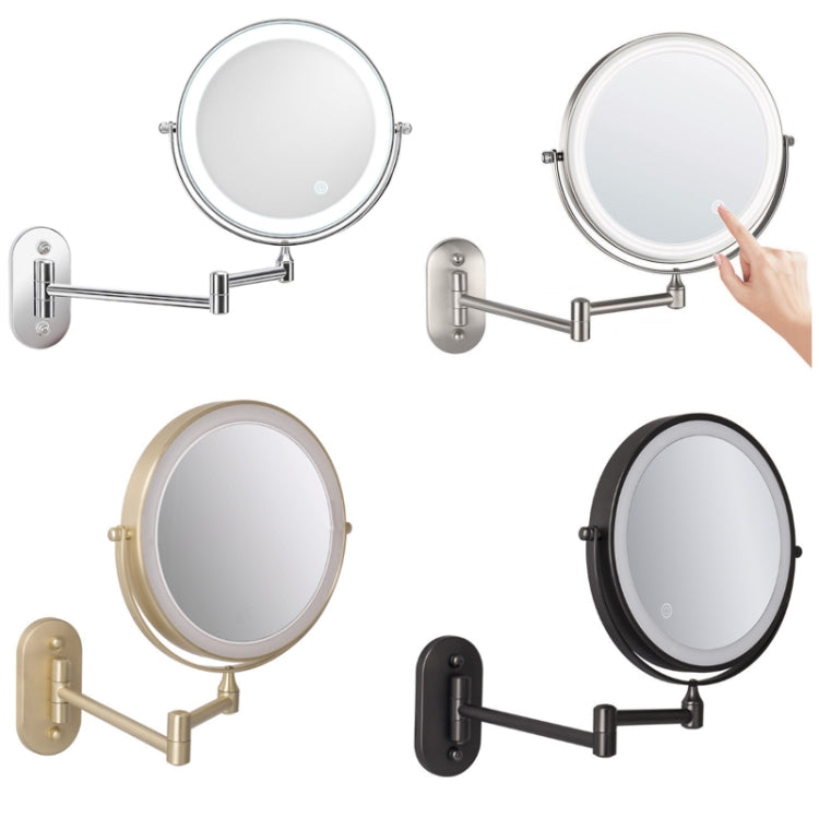 8 Inch Wall-Mounted Double-Sided Makeup Mirror LED Three-Tone Light Bathroom Mirror, Colour:Battery Models Silver(Ten Times Magnification) - Mirror by PMC Jewellery | Online Shopping South Africa | PMC Jewellery