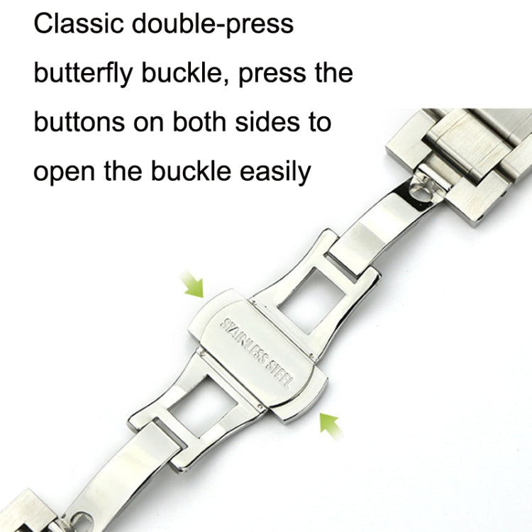 16mm Steel Bracelet Butterfly Buckle Five Beads Unisex Stainless Steel Solid Watch Strap, Color:Silver - Watch Bands by PMC Jewellery | Online Shopping South Africa | PMC Jewellery