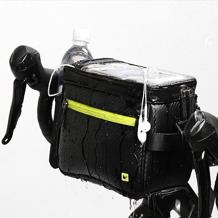 Rhinowalk Bicycle Front Handle Bag Camera Bag Waterproof 7.5 inch Large Touch Screen Navigation Mobile Phone Bag Bicycle Bag(Carbon Fiber Black Green) - Bicycle Bags by Rhinowalk | Online Shopping South Africa | PMC Jewellery | Buy Now Pay Later Mobicred