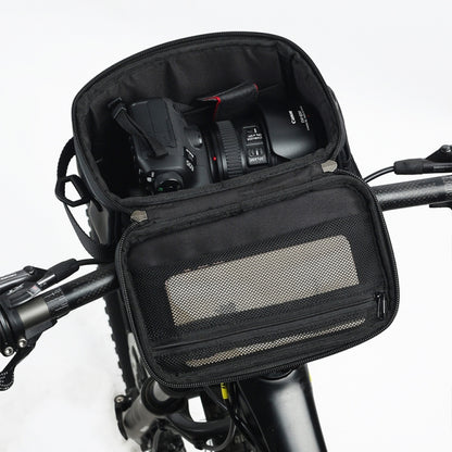 Rhinowalk Bicycle Front Handle Bag Camera Bag Waterproof 7.5 inch Large Touch Screen Navigation Mobile Phone Bag Bicycle Bag(Carbon Fiber Black Green) - Bicycle Bags by Rhinowalk | Online Shopping South Africa | PMC Jewellery | Buy Now Pay Later Mobicred