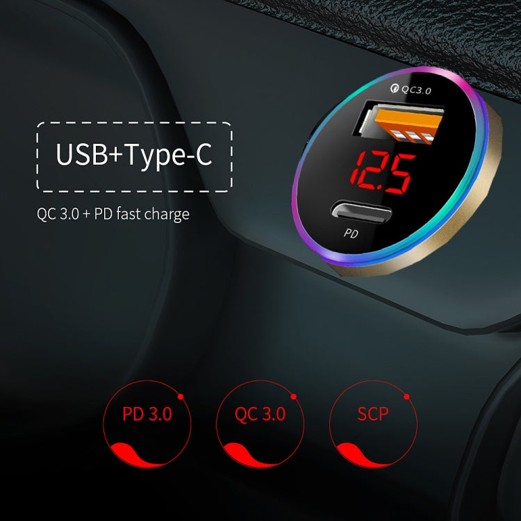 Aluminum Alloy Digital Display PD+QC3.0 Car Charger Multifunctional Car Charger(Elegant Black) - Car Charger by PMC Jewellery | Online Shopping South Africa | PMC Jewellery