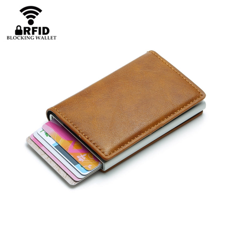 Automatic Elastic Card Type Anti-magnetic RFID Anti-theft Retro Card Package Universal Leather Metal Wallet(Blue) - free shipping - PMC TechLife - Order now!