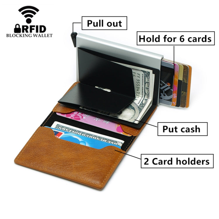 Automatic Elastic Card Type Anti-magnetic RFID Anti-theft Retro Card Package Universal Leather Metal Wallet(Blue) - free shipping - PMC TechLife - Order now!