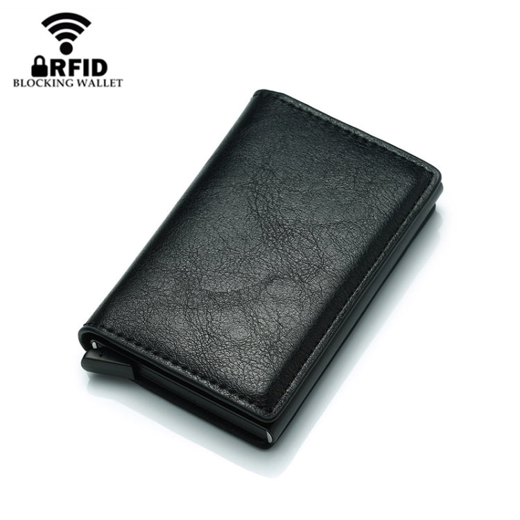Automatic Elastic Card Type Anti-magnetic RFID Anti-theft Retro Card Package Universal Leather Metal Wallet(Blue) - free shipping - PMC TechLife - Order now!