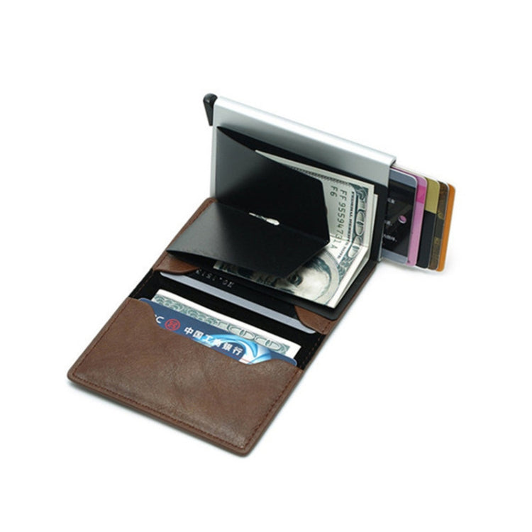 Automatic Elastic Card Type Anti-magnetic RFID Anti-theft Retro Card Package Universal Leather Metal Wallet(Blue) - free shipping - PMC TechLife - Order now!