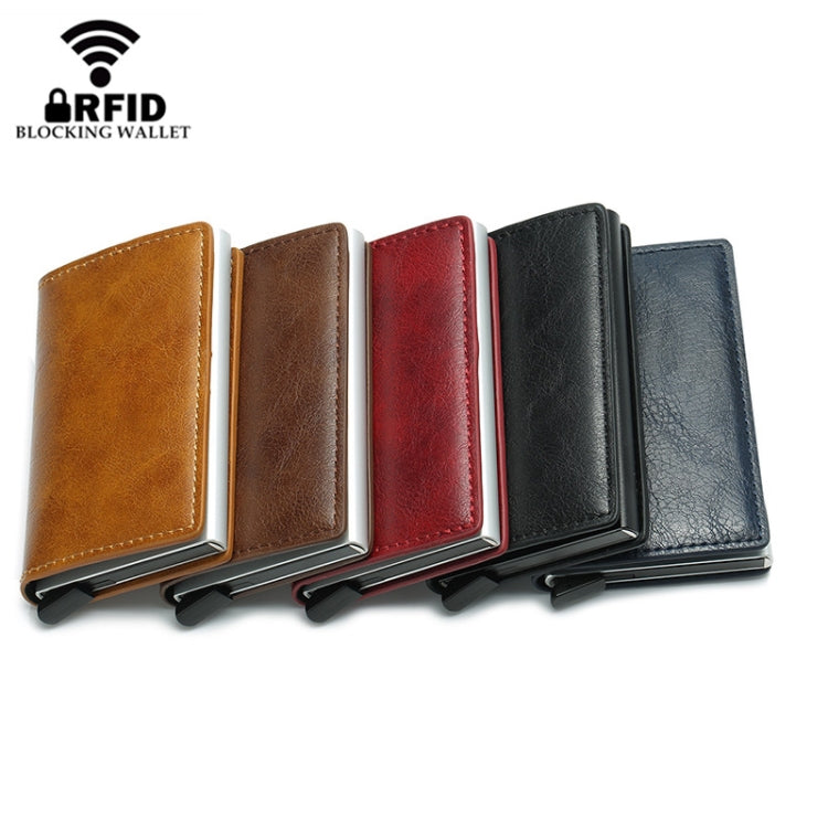 Automatic Elastic Card Type Anti-magnetic RFID Anti-theft Retro Card Package Universal Leather Metal Wallet(Blue) - free shipping - PMC TechLife - Order now!