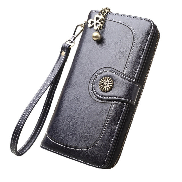 Vintage Button Phone Purses Women Wallets Female Purse Leather Brand Retro Ladies Long Zipper Woman Wallet Card Clutch(Long black) - Wallets by PMC TechLife | Online Shopping South Africa | PMC TechLife