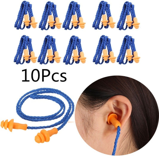 10 PCS Soft Silicone Corded Ear Plugs ears Protector Reusable Hearing Protection Noise Reduction Earplugs - Ear Care Tools by PMC Jewellery | Online Shopping South Africa | PMC Jewellery