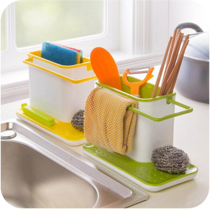 2 PCS Kitchen Sponge Organizer Stands Box Self Draining Sink Storage Rack(Green) - Shelf by PMC Jewellery | Online Shopping South Africa | PMC Jewellery