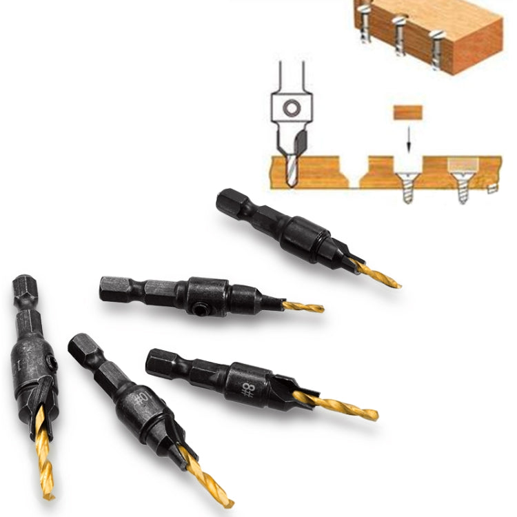 5 PCS/Set Countersink Woodworking Drill Bit Set Hexagon Screw Hardware Tool(Gold) - Drill & Drill Bits by PMC TechLife | Online Shopping South Africa | PMC TechLife