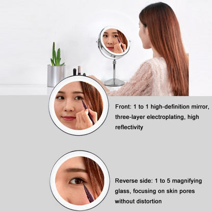 Desktop Double-SidedRound LED Luminous Makeup Mirror Liftable Magnifying Mirror, Specification:Plane + 10 Times Magnification(8-inch Rechargeable) - Mirror by PMC Jewellery | Online Shopping South Africa | PMC Jewellery