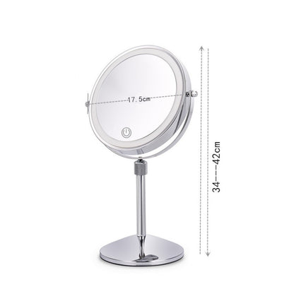 Desktop Double-SidedRound LED Luminous Makeup Mirror Liftable Magnifying Mirror, Specification:Plane + 5 Times Magnification(7-inch Rechargeable) - Mirror by PMC Jewellery | Online Shopping South Africa | PMC Jewellery