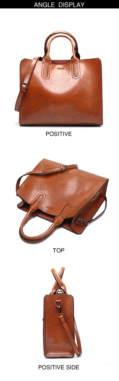 Leather Handbags Big Women Bag Casual Female Bags Trunk Tote Shoulder Bag Ladies Large Bolsos, Color:Brown - Handbags by PMC Jewellery | Online Shopping South Africa | PMC Jewellery