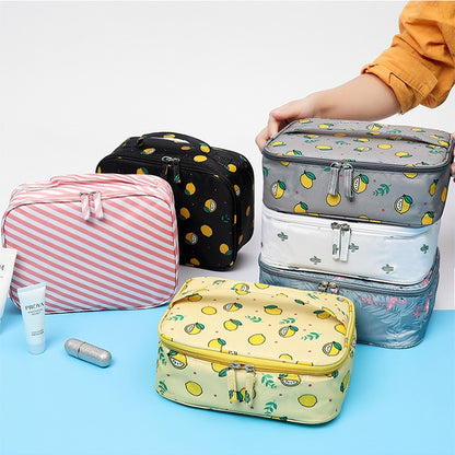 Large Capacity Portable Lady Waterproof Padded Travel Cosmetic Bag Beautician Storage Bags Women Makeup Bag(Style B Grey Lemon) - Storage Boxes by PMC Jewellery | Online Shopping South Africa | PMC Jewellery