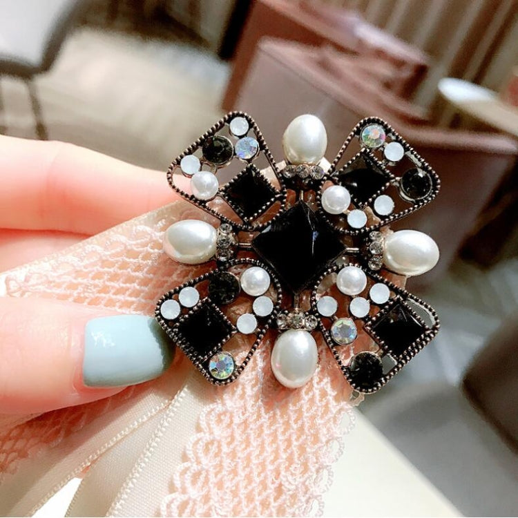 Women Vintage Bow-knot Lace Rhinestone Bow Tie Brooch Collar Accessories(Black) - Tie clip by PMC Jewellery | Online Shopping South Africa | PMC Jewellery