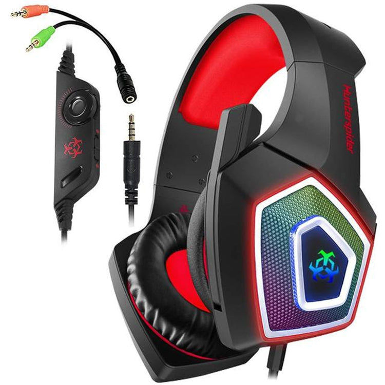 V1 3.5mm RGB Colorful Luminous Wire Control Gaming Headset, Cable Length: 2.2m(Black Red) - Headset & Headphone by PMC TechLife | Online Shopping South Africa | PMC TechLife