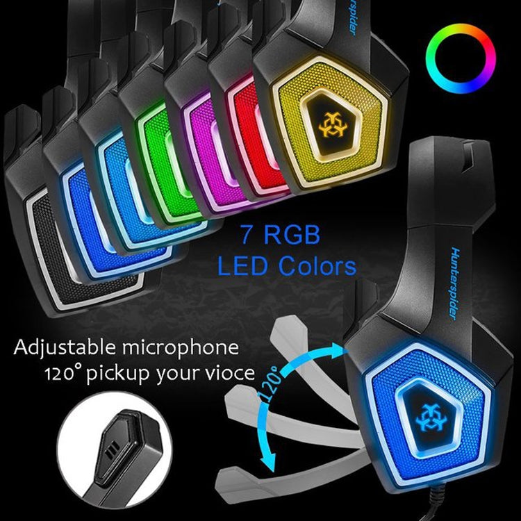 V1 3.5mm RGB Colorful Luminous Wire Control Gaming Headset, Cable Length: 2.2m(Black Red) - Headset & Headphone by PMC TechLife | Online Shopping South Africa | PMC TechLife