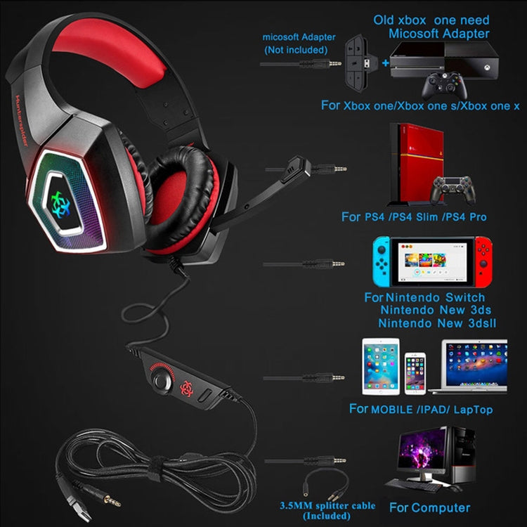 V1 3.5mm RGB Colorful Luminous Wire Control Gaming Headset, Cable Length: 2.2m(Black Red) - Headset & Headphone by PMC TechLife | Online Shopping South Africa | PMC TechLife