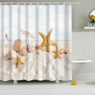 Colorful Beach Conch Starfish Shell Polyester Washable Bath Shower Curtains, Size:180X200cm(Beach Shell) - Curtains by PMC Jewellery | Online Shopping South Africa | PMC Jewellery