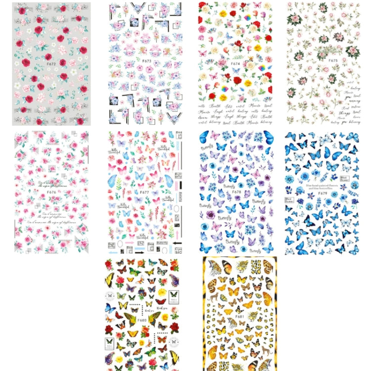 10pcs 3D Adhesive Butterfly Retro Rose Color Nail Art Sticker(F-676) - free shipping - PMC TechLife - Order now!