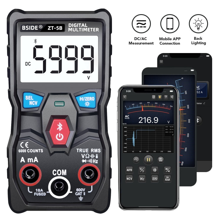 BSIDE ZT-5B Smart Bluetooth 6000 Words Automatic Range Digital Multimeter - Digital Multimeter by BSIDE | Online Shopping South Africa | PMC Jewellery | Buy Now Pay Later Mobicred