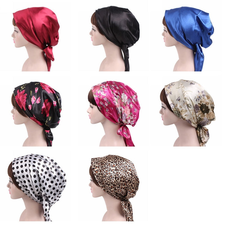 TJM-226 Ladies Satin Print Ribbon Bow Turban Hat Night Cap Silk Chemotherapy Hat Long Tail Braid Hat(Red Wine) - Hair Care Caps by PMC Jewellery | Online Shopping South Africa | PMC Jewellery