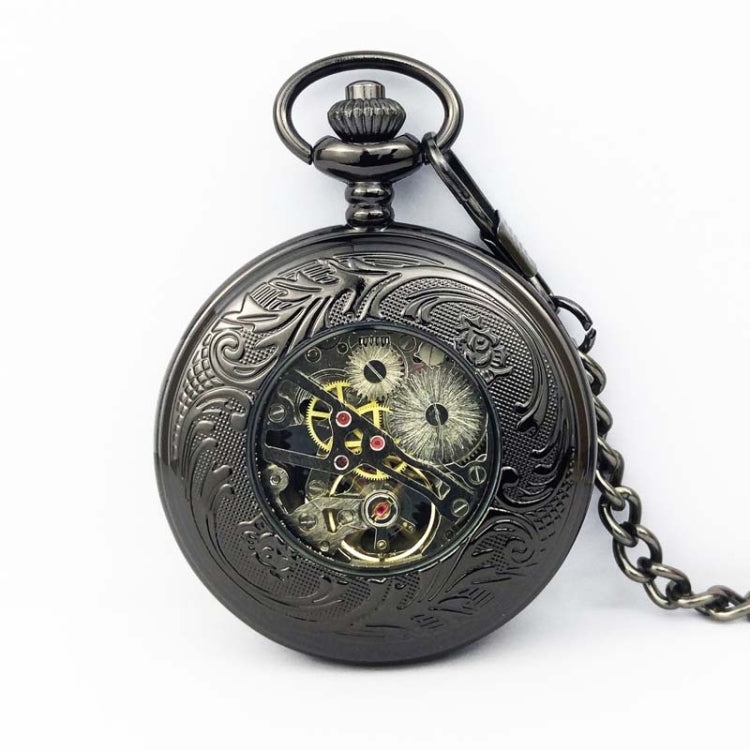 Classical Mechanical Pocket Watch Large Retro Gear Embossed Hollow Pocket Watch(Black) - Necklace Watch Watches by PMC Jewellery | Online Shopping South Africa | PMC Jewellery | Buy Now Pay Later Mobicred