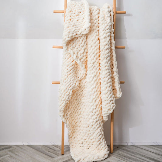 Handmade Thick Wool Knitted Blanket Sofa Chenille Stick Knitted Blanket, Size: 130 x 160 CM(Custard) - Bedding by PMC Jewellery | Online Shopping South Africa | PMC Jewellery