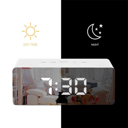 LED Mirror Alarm Clock Digital Snooze Table Clock Electronic Time Temperature Large Display  White Light - Wall Clock by PMC Jewellery | Online Shopping South Africa | PMC Jewellery