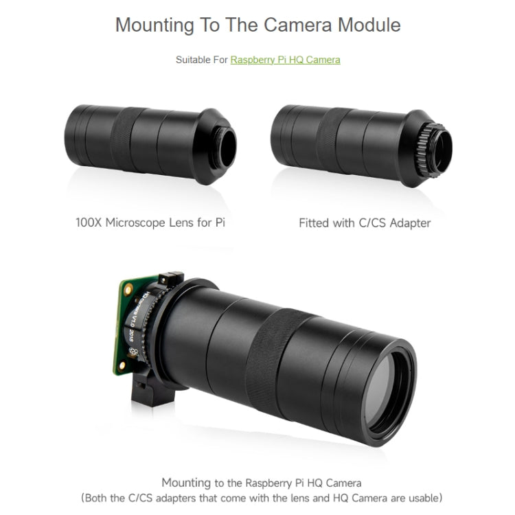 Waveshare 100X Industrial Microscope Lens, C/CS-Mount, for Raspberry Pi HQ Camera(24229) - free shipping - PMC TechLife - Order now!