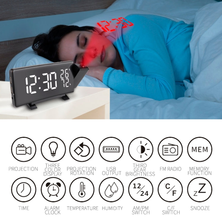 Three-color Projection Radio Alarm Clock USB Digital Alarm Clock Thermometer & Hygrometer - free shipping - PMC TechLife - Order now!