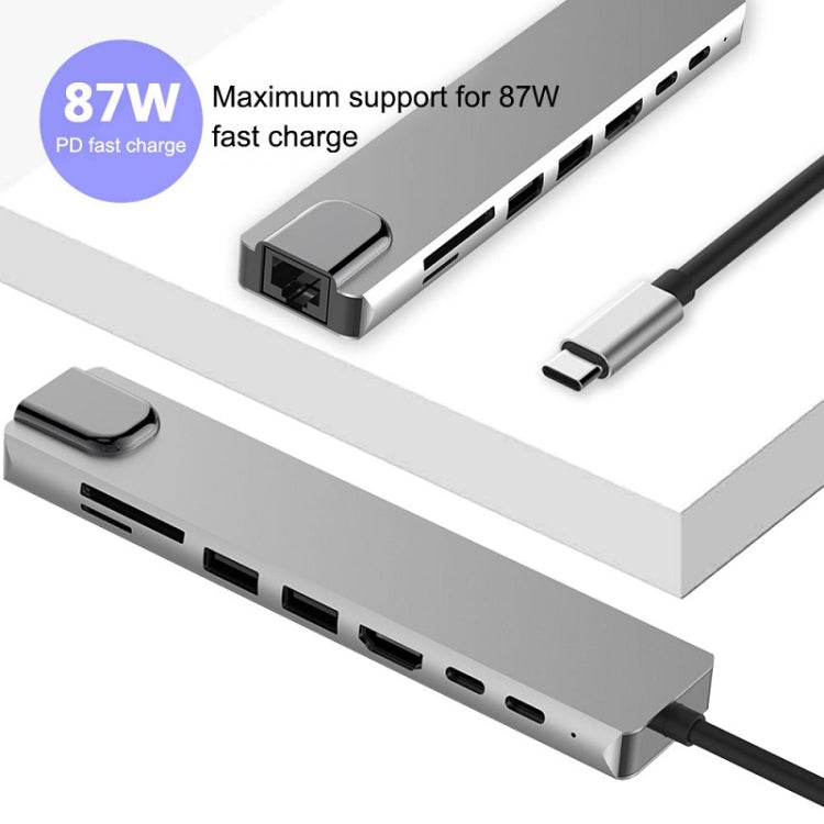 WC7367 8 in 1 87W Type-C to PD+USB3.0x2+SD+TF+HDMI+RJ45+Type-c Docking Station HUB - USB HUB by PMC TechLife | Online Shopping South Africa | PMC TechLife
