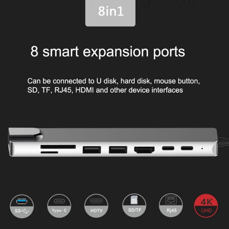 WC7367 8 in 1 87W Type-C to PD+USB3.0x2+SD+TF+HDMI+RJ45+Type-c Docking Station HUB - USB HUB by PMC TechLife | Online Shopping South Africa | PMC TechLife