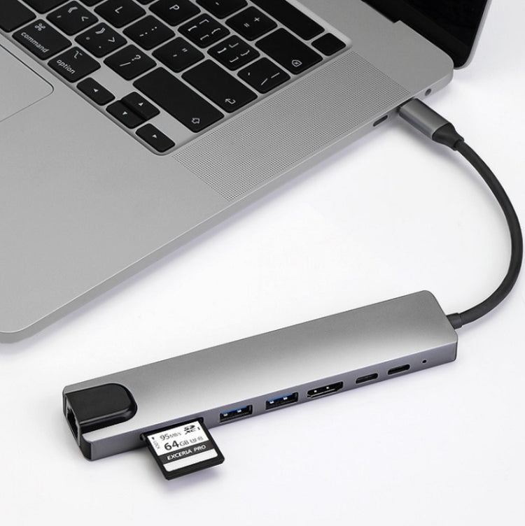 WC7367 8 in 1 87W Type-C to PD+USB3.0x2+SD+TF+HDMI+RJ45+Type-c Docking Station HUB - USB HUB by PMC TechLife | Online Shopping South Africa | PMC TechLife