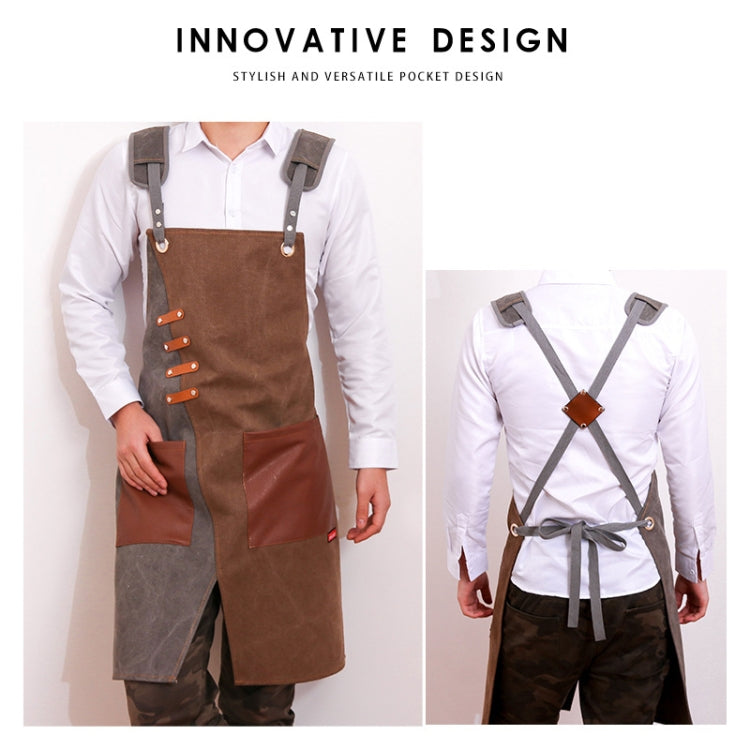 Denim Apron Barber Milk Tea Shop Waiter Overalls(Gray-yellow Shoulder Strap) - Aprons & Caps by PMC TechLife | Online Shopping South Africa | PMC TechLife