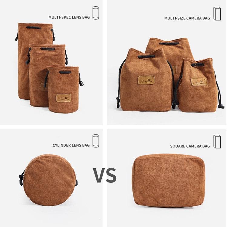 S.C.COTTON Liner Shockproof Digital Protection Portable SLR Lens Bag Micro Single Camera Bag Square Brown M - Lens Bag by S.C.COTTON | Online Shopping South Africa | PMC Jewellery