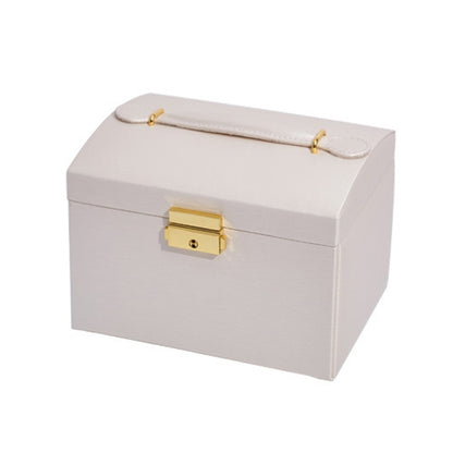 Three-Layer Leather Drawer Type Jewelry Storage Box Earrings Box With Lock(Creamy White) - Jewelry Storages by PMC Jewellery | Online Shopping South Africa | PMC Jewellery | Buy Now Pay Later Mobicred