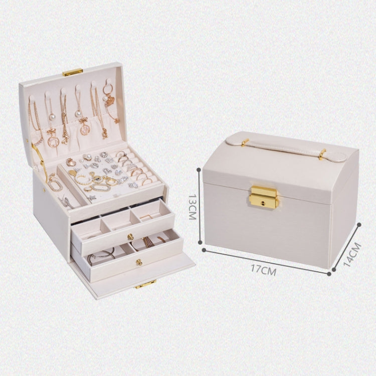 Three-Layer Leather Drawer Type Jewelry Storage Box Earrings Box With Lock(Creamy White) - Jewelry Storages by PMC Jewellery | Online Shopping South Africa | PMC Jewellery | Buy Now Pay Later Mobicred