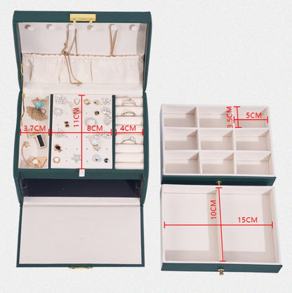 Three-Layer Leather Drawer Type Jewelry Storage Box Earrings Box With Lock(Creamy White) - Jewelry Storages by PMC Jewellery | Online Shopping South Africa | PMC Jewellery | Buy Now Pay Later Mobicred